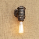 Industrial Pipe Wall Sconce in Bare Bulb Style, Aged Bronze
