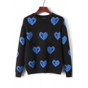 Heart Pattern Round Neck Long Sleeve Pullover Sweater