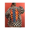 Classic Plaid Fire Paint Long Sleeve Single Breasted Lapel Coat for Couple