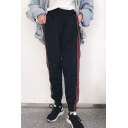 Leisure Striped Side Pattern Elastic Waist Pull-on Track Pants Joggers Embellished with Buttons