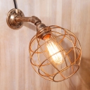 Industrial Wall Sconce in Pipe Style with Globe Metal Shade, Rust