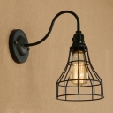 Industrial 6.3''W Wall Sconce with Metal Cage Frame in Black Finish