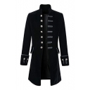 Steampunk High Neck Long Sleeves Button-Down Longline Coat with Flap-Pockets & Turn-up Cuffs