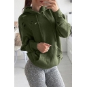 Leisure Cutout Ripped Hollow Long Sleeves Pullover Plain Hoodie with Pocket