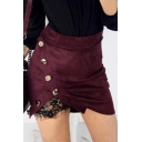 Simple Lace Inserted High Waist Pencil Mini Skirt