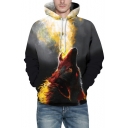 Trendy Wolf Smoke Flame Pattern Long Sleeves Pullover Hoodie with Pocket