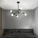 Industrial 6-Light Chandelier in Open Bulb Style, Black