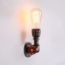 Industrial Pipe Wall Sconce with Valve in Bare Bulb Style
