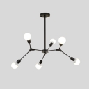 Industrial 6-Light Chandelier in Bare Bulb Style, Black