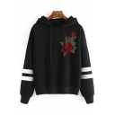 Chic Floral Embroidered Striped Long Sleeves Pullover Loose Trendy Hoodie