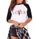 Fashion Round Neck Letter Print Long Sleeve Tee