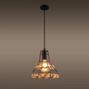 Industrial Pendant Light in Rope Style with Metal Cage, Black