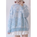 Chic Geometric Pattern Round Neck Long Sleeve Pullover Sweater