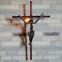 Industrial 24.41''W Pipe Wall Sconce with the Image of Jesus and Cross