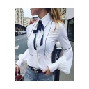 New Stylish Bow Tie Front Lapel Long Sleeve Slim-Fitted Shirt