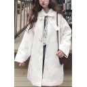 Chic Simple Plain Tie Neck Open Front Long Sleeve Trench Coat