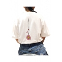 Simple Cartoon Floral Letter Printed Short Sleeves Round Neck Loose Tee