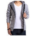 Natural Faux Fur Padded Long Sleeves Ribbed Cuffs Hooded Zippered Cardigan