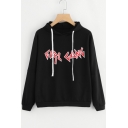 Cool Letter Printed Long Sleeves Pullover Casual Hoodie with Drawstring