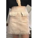 New Trendy Flap Pocket Tassel Embellished Mini Skirt