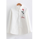 Floral Embroidered Lapel Long Sleeve Buttons Down Shirt