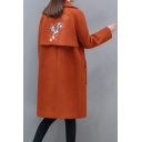 Bird Embroidered Notch Lapel Double Breasted Long Sleeve Trench Coat