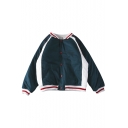Color Block Letter Embroidered Stand-Up Collar Long Sleeve Baseball Jacket
