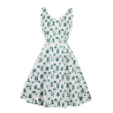 New Fashion Cactus Plant Print V-Neck Sleeveless Fit & Flare Mini Dress