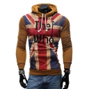 British Style Flag Letter Printed Long Sleeves Pullover Hoodie with Drawstring