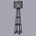 Wrought Iron Drum Shaded Industrial  Black Iron Network Floor Lamp