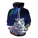 Adorable White Tiger Galaxy Printed Long Sleeves Pullover Hoodie with Pocket
