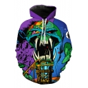 Leisure Digital Color Block Skull Print Pocket Long Sleeve Hoodie