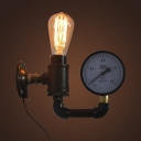 Industrial Pipe Wall Sconce with Pressure Gauge in Barn Style, Bronze