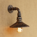 Industrial Wall Sconce with Cone Metal Shade in Pipe Style, Aged Brass