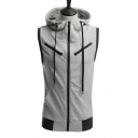 Simple Plain Zippered Sleeveless Hooded Vest with Drawstring & Pockets