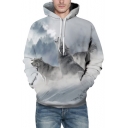 Popular 3D Wolf Pattern Long Sleeves Pullover Hoodie with Pocket