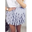 New Stylish Elastic Waist Simple Plain Layered Skirt