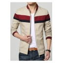 Fashionable Color Block Long Sleeves Zippered Casual Jacket with Zip-Pockets