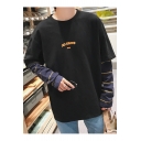 Chic Fake Two-Piece Round Neck Long Sleeve Letter Print Pullover Sweatshirt