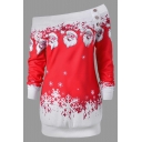 Santa Claus Snowflake Print Off Shoulder Long Sleeve Mini Dress