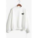 Leisure Cat Cartoon Embroidery Round Neck Long Sleeves Pullover Sweatshirt