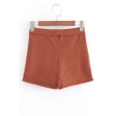 Elastic Waist Simple Plain Knitted Shorts