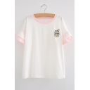 Trendy Banana Drink Embroidered Layered Cuff Ruffle Short Sleeves Summer Tee