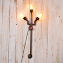 Industrial 3 Light Multi Light Wall Sconce with Red Valve in Bar Style, 34''H