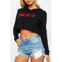 Fashionable Letter Pattern Long Sleeves Pullover Cropped Hoodie