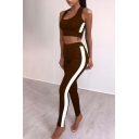 Trendy Striped Side Slim-Fit Cropped Tank Top with Elastic Waist Workout Pants