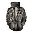 Chic Skull Skeleton Women Party Crown Poker Pattern Pullover Hoodie with Pocket