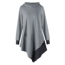 Chic Polka Dot Print Long Sleeve Hooded Asymmetric Hem Dress