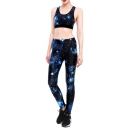 Popular Galaxy Printed Scoop Neck Cropped Tank with High Waist Workout Pants