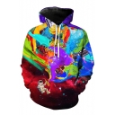 Stylish Astronaut Ink Splash Color Block Galaxy Printed Pullover Hoodie with Pocket